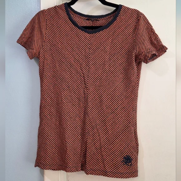 Women's Brooks Brothers Terracotta Orange & Navy Blue T Shirt, Size S - Picture 1 of 14